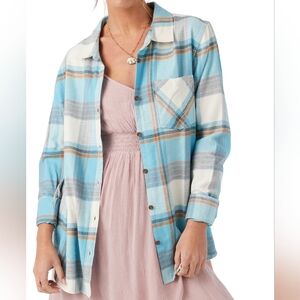 O'neill Logan Flannel Long Sleeve Button Up Blue Women's Small NWT